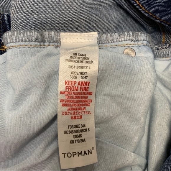 Topman Mens Stretch Skinny Distressed Cotton Blue Jeans 34S - Picture 7 of 7